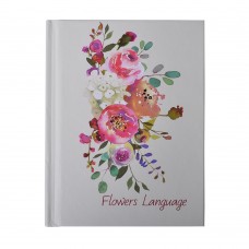 Записна книжка FLOWERS LANGUAGE, А6, 64 арк., клітинка, тверда обкладинка, мат. ламінація+лак, білий перламутр