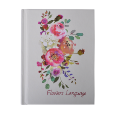 Записна книжка FLOWERS LANGUAGE, А6, 64 арк., клітинка, тверда обкладинка, мат. ламінація+лак, білий перламутр