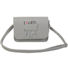 Сумка на плече маленька CAT LOVER, 19x15x6,5 см, сіра (декор: глітерний кіт)