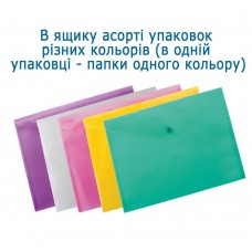 Папка-конверт, на кнопці, А4, глянцевий напівпроз.пластик, асорті