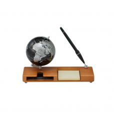 Глобус (10.6см) black silver на дер. подст. с ручкой и визитниц., цвет: темная вишня