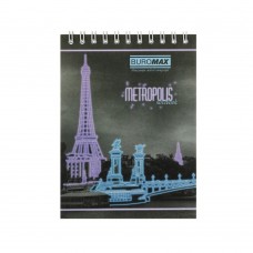 Блокнот на пружине сверху METROPOLIS, А6, 48 л., клетка, картонная обложка, фиолетовый