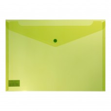 Папка-конверт, на кнопке, А4, глянцевый полупроз.пластик, салатовая
