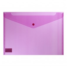 Папка-конверт, на кнопке, А4, глянцевый полупроз.пластик, розовая