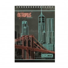 Блокнот на пружине сверху METROPOLIS, А5, 48 л., клетка, картонная обложка, красный