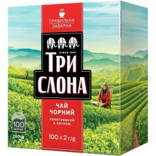 Чай чорний 1.5г*100, пакет, "Чорний", ТРИ СЛОНА