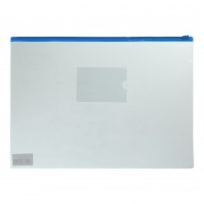 Папка - конверт, на блискавці zip-lock, А4, глянцевий прозорий пластик, синя блискавка