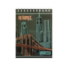 Блокнот на пружине сверху METROPOLIS, А6, 48 л., клетка, картонная обложка, красный