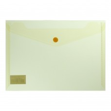 Папка-конверт, на кнопке, А5, глянцевый прозрачный пластик, желтая