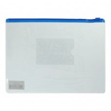 Папка - конверт на молнии zip-lock, А5, глянцевый прозрачный пластик, синяя молния