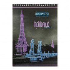 Блокнот на пружине сверху METROPOLIS, А4, 48 л., клетка, картонная обложка, фиолетовый