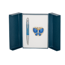 Набор подарочный "Papillon": ручка шариковая + крючок д/ сумки, синий