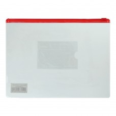 Папка - конверт, на блискавці zip-lock, А5, глянцевий прозорий пластик, червона блискавка