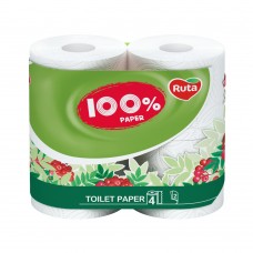 Папір туал. "100% Paper" 4 рул., На гільзі, 2-х сл., Білий RUTA