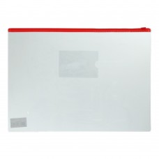 Папка - конверт, на блискавці zip-lock, А4, глянцевий прозорий пластик, червона блискавка