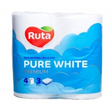 Папір туал. "Pure White" 4 рул., На гільзі, 3-х сл., Білий RUTA