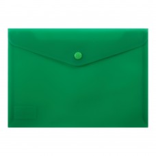 Папка-конверт, на кнопке, А5, матовый полупрозр.пластик, зеленая
