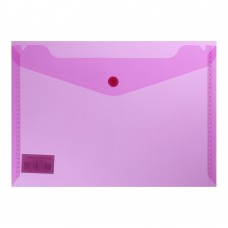 Папка-конверт, на кнопке, А5, глянцевый прозрачный пластик, розовая